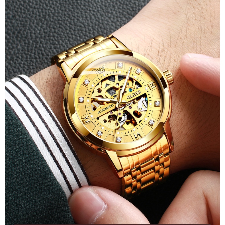 Đồng hồ nam Olevs máy cơ size 41mm,dây đeo thép,chống nước 30m