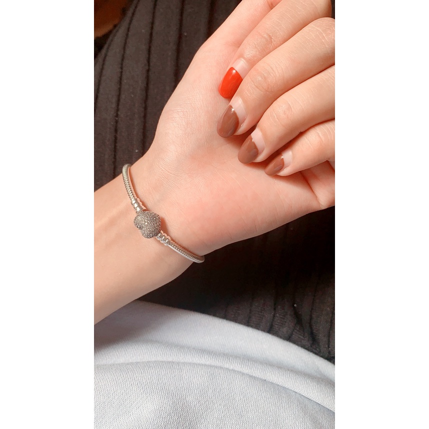 Vòng Tay Pandora Moments Sparkling Heart Clasp Snake Chain Bracelet Fullbox