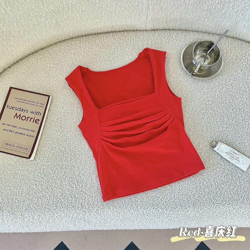 Áo tank top DUNEA sát nách thiết kế xếp ly có miếng đệm ngực quyến rũ dành cho nữ