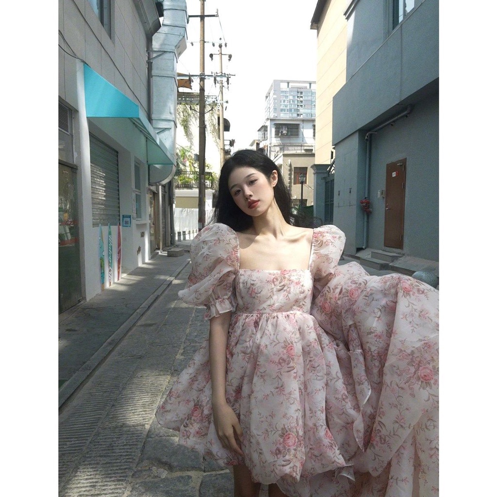 Váy công chúa Đầm Công Chúa Tay Phồng Cổ Vuông Thời Trang Mùa Hè Xinh Xắn Cho Nữ