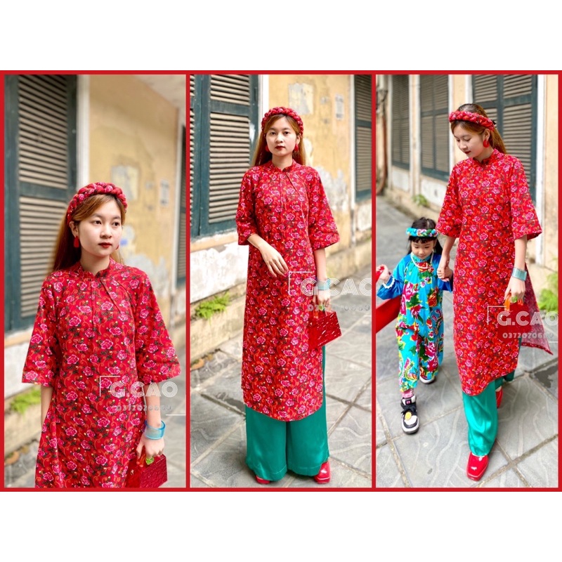 Set Áo Dài hoa con công cách tân nhiều màu sắc dáng tay lỡ trẻ trung