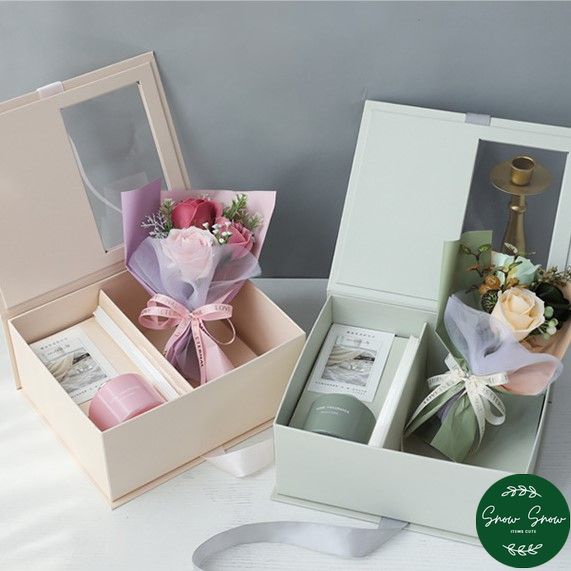 Set quà tặng Hoa sáp và Tinh dầu thơm khử mùi tốt phù hợp ngày Valentine, ngày lễ kèm túi đựng