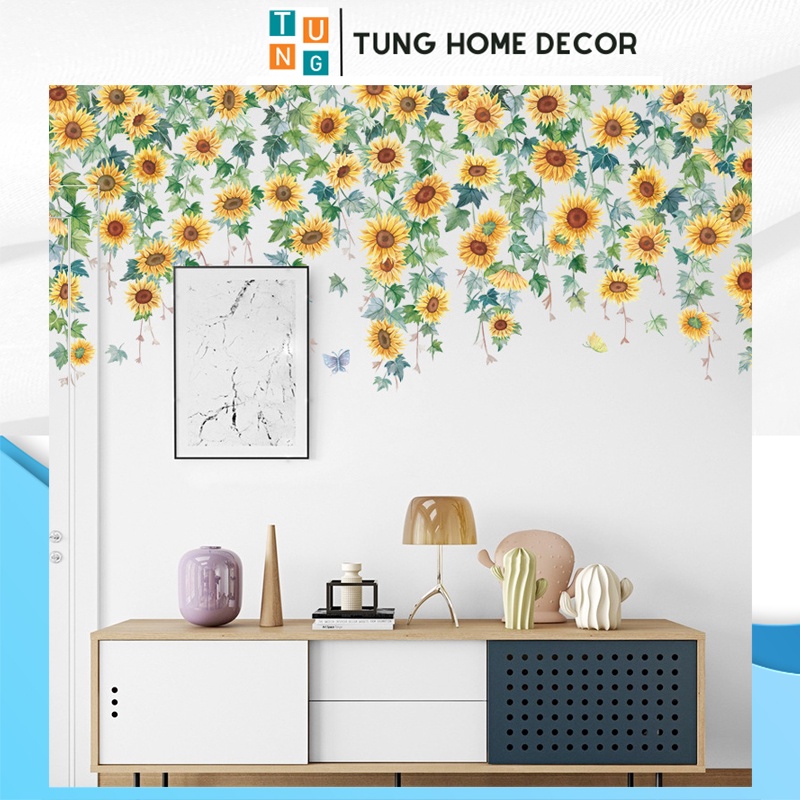 Decal dán tường hàn quốc trang trí phòng ngủ Tung Home Decor Dây leo hướng dương ZDB2461