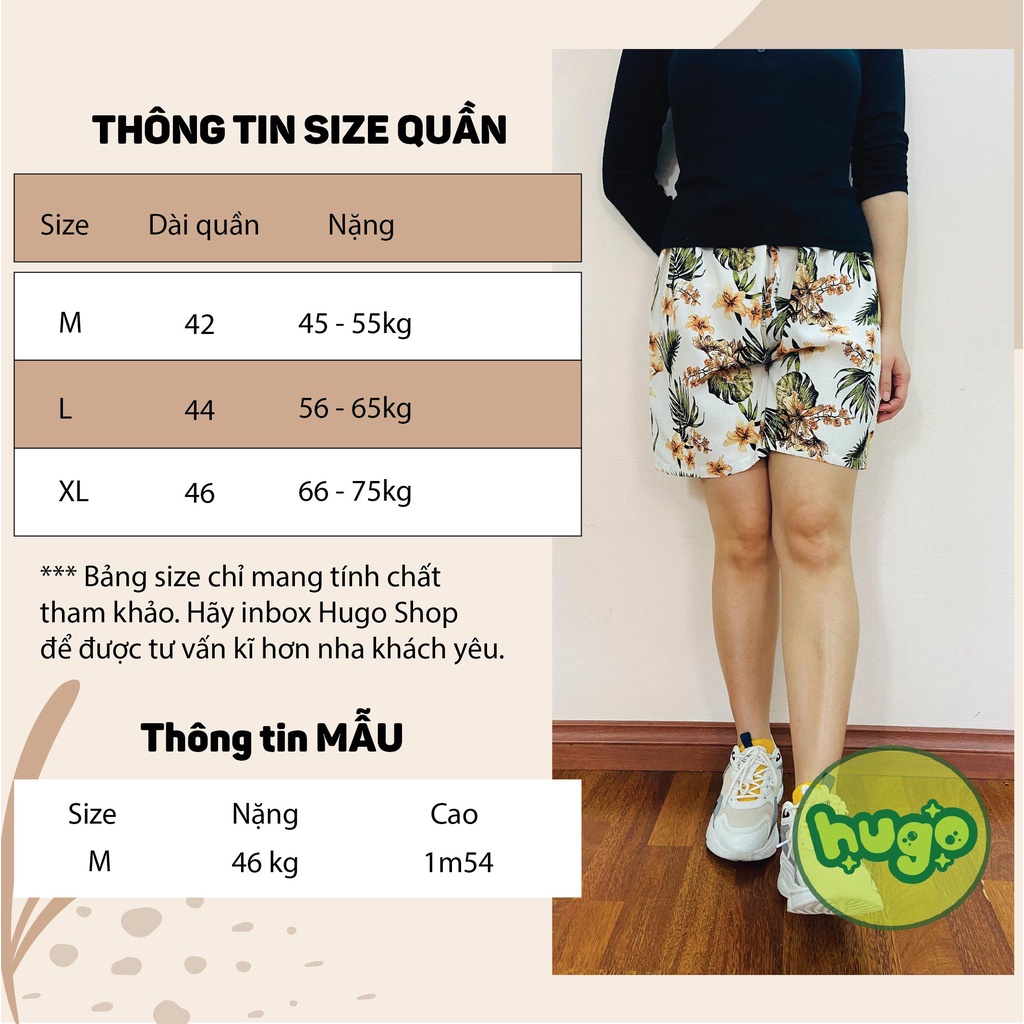Quần đùi lanh, quần short ngắn mặc nhà , quần đi biển lanh họa tiết hoa quả nam nữ 40 - 75kg nhiều màu - Hugo Shop