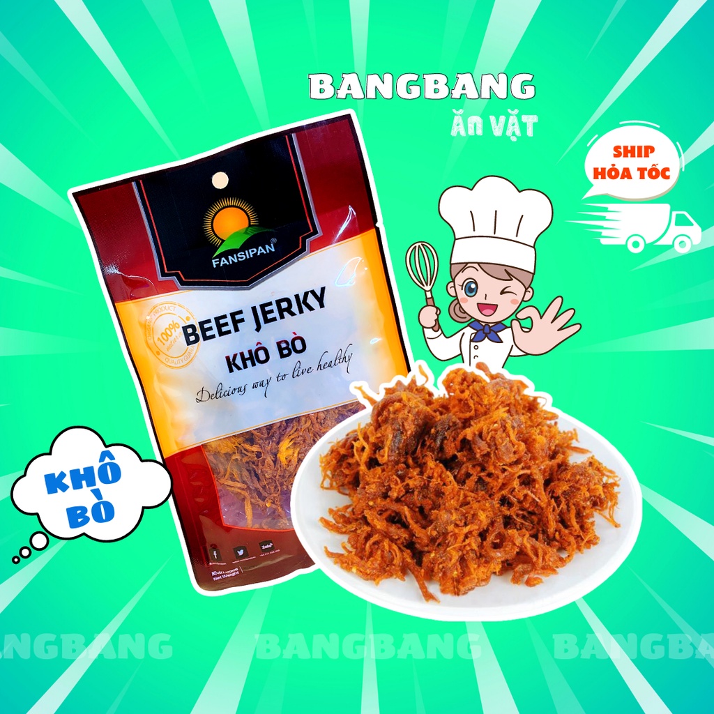 Khô Bò Xé Sợi chính hãng FANSIPAN đậm vị cay ngọt sợi mềm ăn siêu ngon siêu cuốn - Đồ ăn vặt Bang Bang