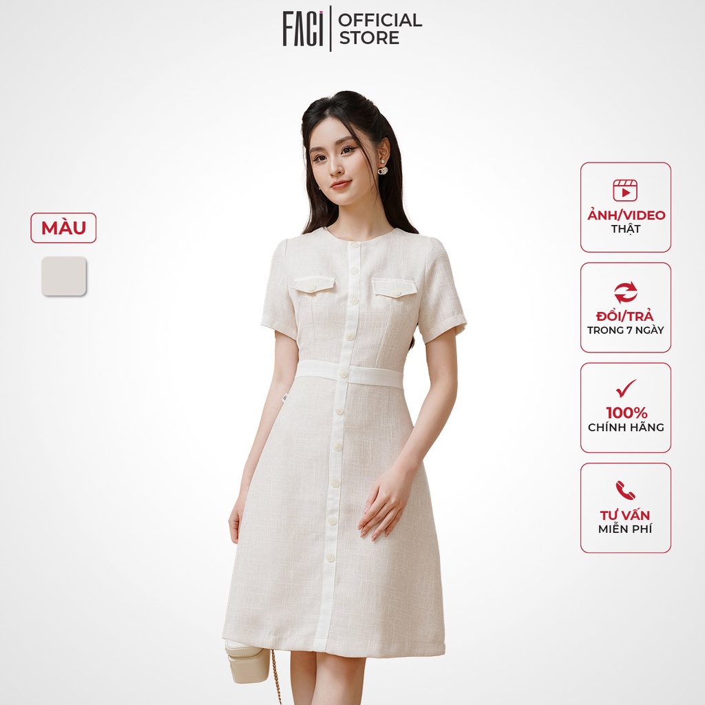 Váy Nữ FACI Keisa Dáng A Thiết Kế Cổ Tròn Ngắn Tay Có Lót Trong Chất Dạ Tweed Mặc Đi Chơi, Đi Tiệc FA235