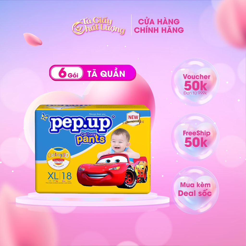 6 gói Tã Quần Em Bé Pep.up Cottony size XXL (16 Miếng/Gói) cho bé từ 15 đến 25kg