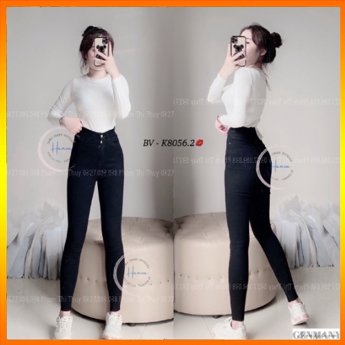 Quần Skinny Jean Dáng Ôm Chất Jean Co Giãn Mềm Mịn Cạp Cao 2 Cúc Ôm Sát Hack Dáng Bigsize 35-100kg