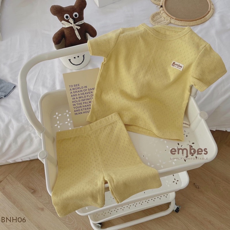 Embes Bộ quần áo cộc tay bé trai , bé gái, đồ hè cho bé trai vải thổ mềm mát mặc nhà cho bé 7kg đến 18kg