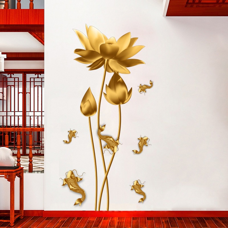DECAL DÁN TƯỜNG HOA SEN VÀNG ĐỒNG CÁ CHÉP 2