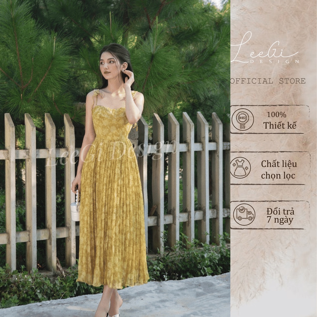 Váy hai dây hoa nổi LeeGi Design phong cách thướt tha nữ tính