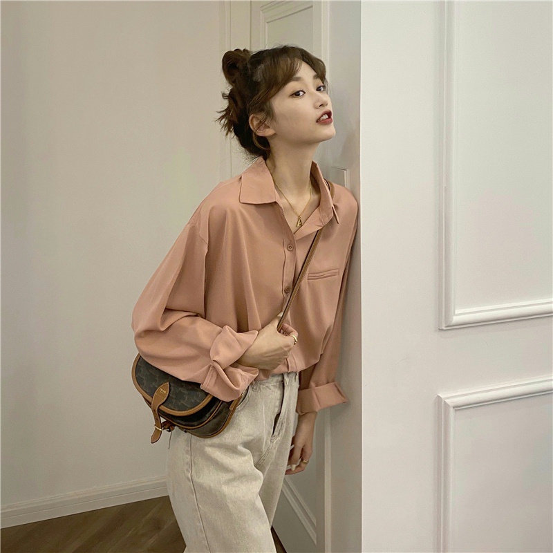 Áo sơ mi SUXI tay dài dáng rộng phong cách Hàn Quốc thời trang mùa xuân cho nữ