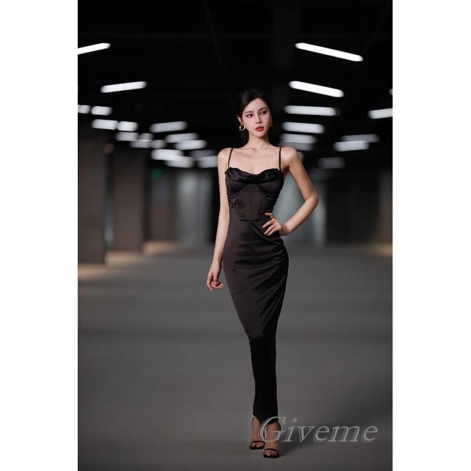 Đầm Hai Dây Dáng Dài Ôm Sát Màu Sắc Đơn Giản Cho Nữ