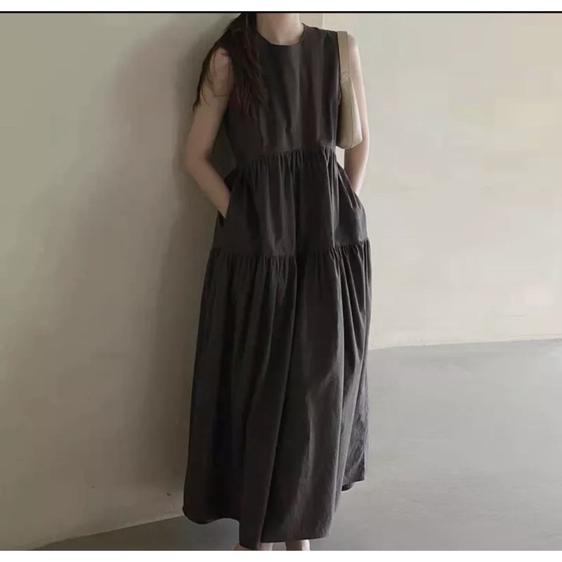 Đầm Vintage kaki cafe