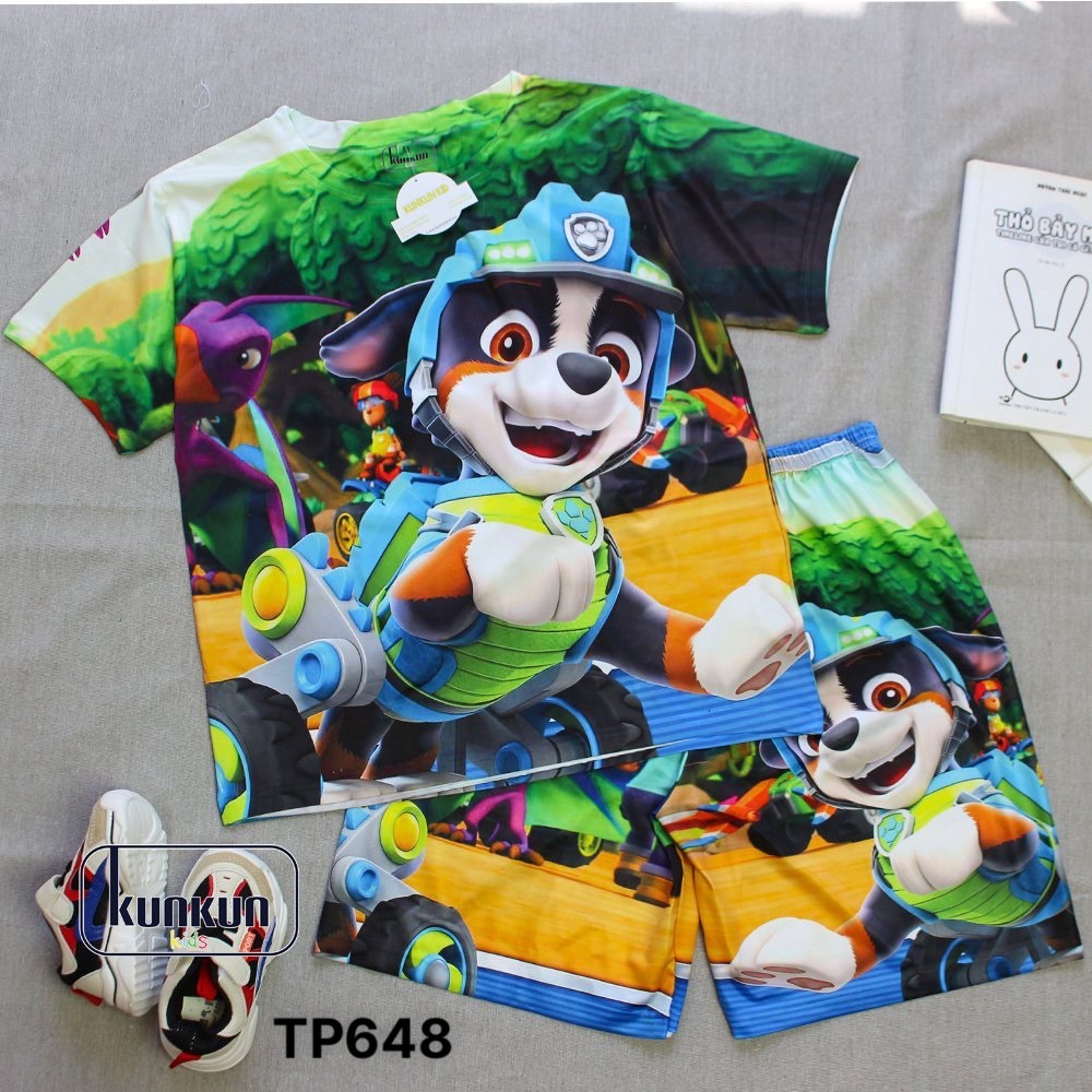 Đồ bộ bé trai Thun lạnh in 3d hình chó cứu hộ paw patrol KunKun Kid TP648