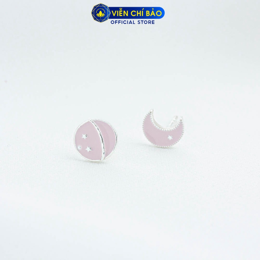 Bông tai bạc nữ mặt trăng địa cầu hồng chất liệu bạc 925 thời trang phụ kiện trang sức nữ Viễn Chí Bảo B400343-H