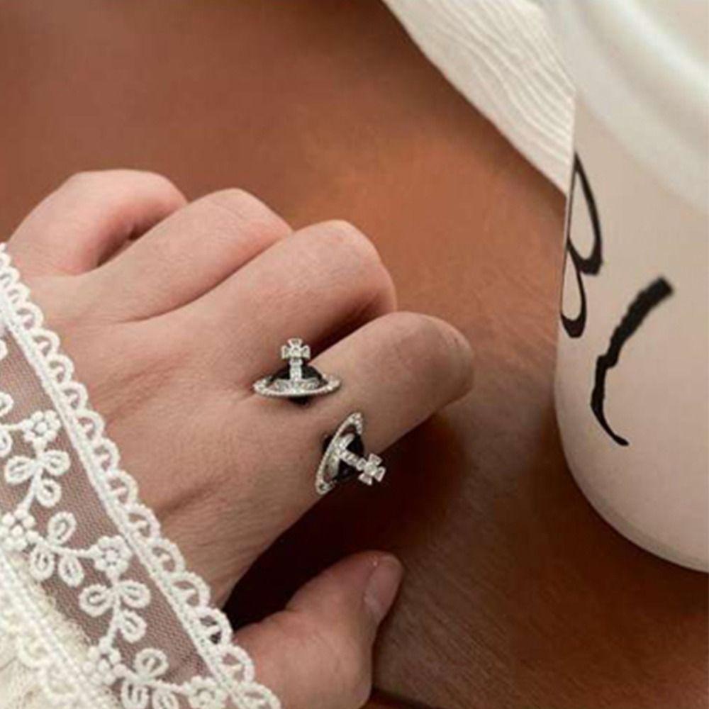 LOMBARD Nhẫn Hở Hình Hành Tinh Trái Tim Đính Đá Dễ Thương Có Thể Điều Chỉnh Phong Cách Hàn Quốc Cho Nữ