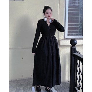 Váy đen dài cổ chữ V kéo khóa M632 BIGSIZE55-95KG  [BOON BOON BIGSIZE]