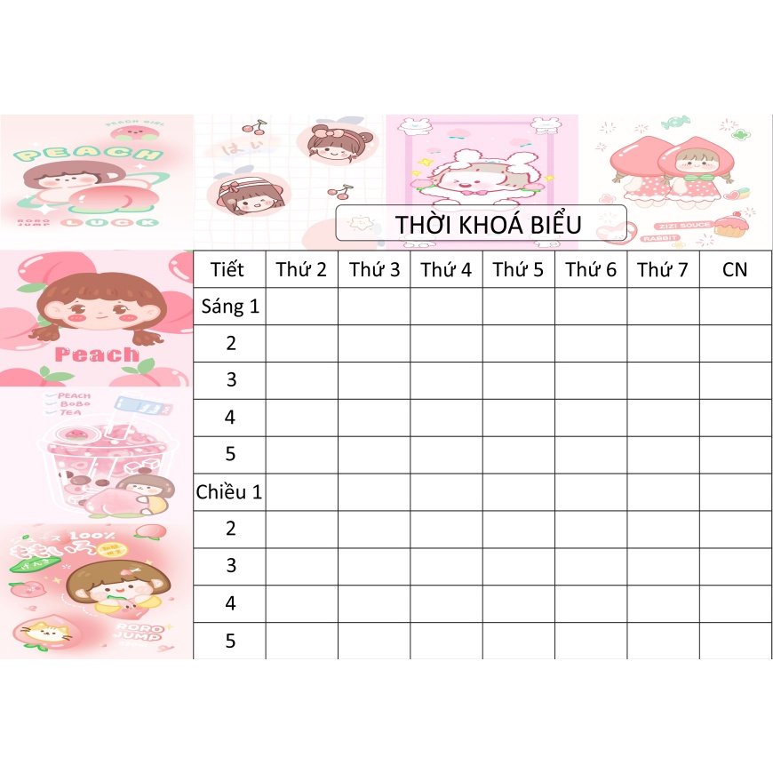 Thời khóa biểu đào size A5 TKB17a dễ thương hoạt hình