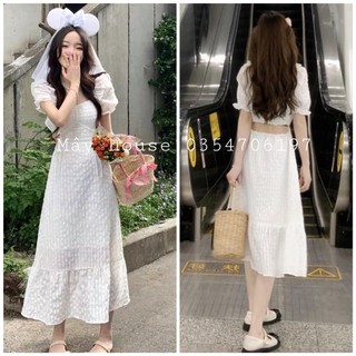 [Có sẵn] [ẢNH+ VIDEO THẬT] Váy đầm buộc dây khoét eo có thể điều chỉnh được phong cách Ulzzang
