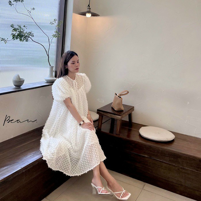 Váy bầu thời trang sành điệu chất mát MA1019 Đầm bầu thiết kế phối nơ cổ nơ