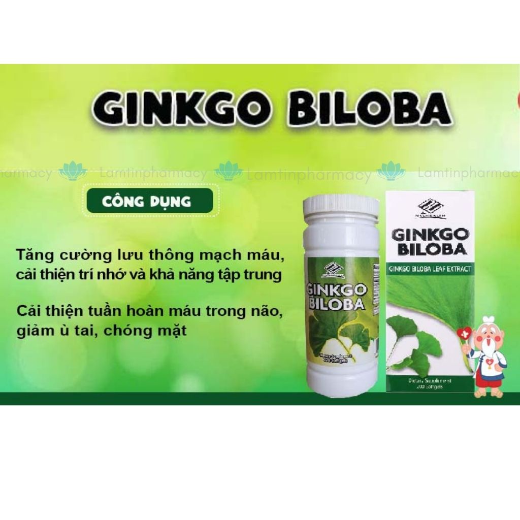 ✅(Chính Hãng) Viên uống Bổ Não Tăng Cường Trí Nhớ Nuhealth Mỹ Ginkgo Biloba Polvita Lọ 200v