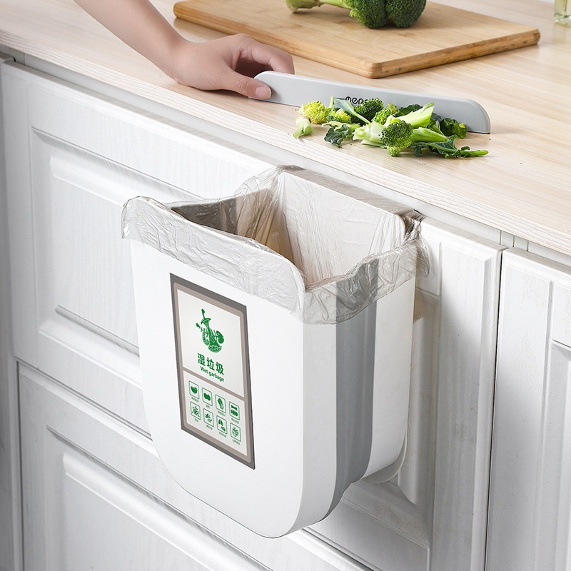 Thùng rác treo tủ bếp, treo tường 9L nắp đậy thông minh đậy kín bằng nhựa PP cao cấp