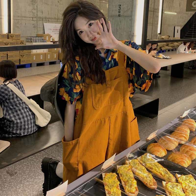 Bộ Áo Sơ Mi + Quần Yếm Ngắn Lưng Cao Dáng Rộng Thời Trang Mùa Hè Hàng Mới Dành Cho Bạn Nữ | BigBuy360 - bigbuy360.vn