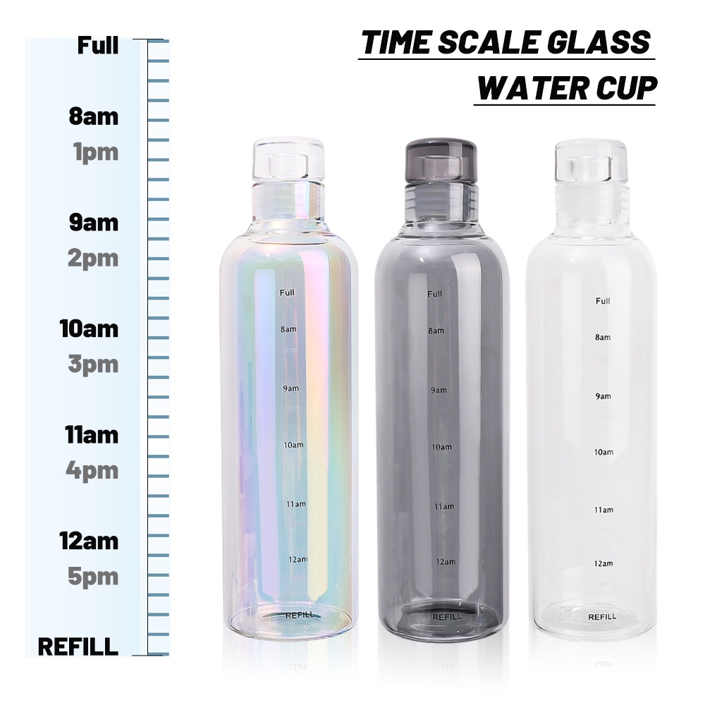 Bình Nước Thủy Tinh Dày Dung Tích 500ml Có Thang Đo Thời Gian Chống Rò Rỉ