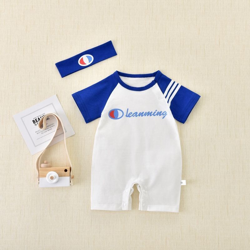 Áo Liền Quần Ngắn Tay + Băng Đô Thể Thao Mùa Hè Bằng Cotton Cho Bé 0-24 Tháng Tuổi Mới