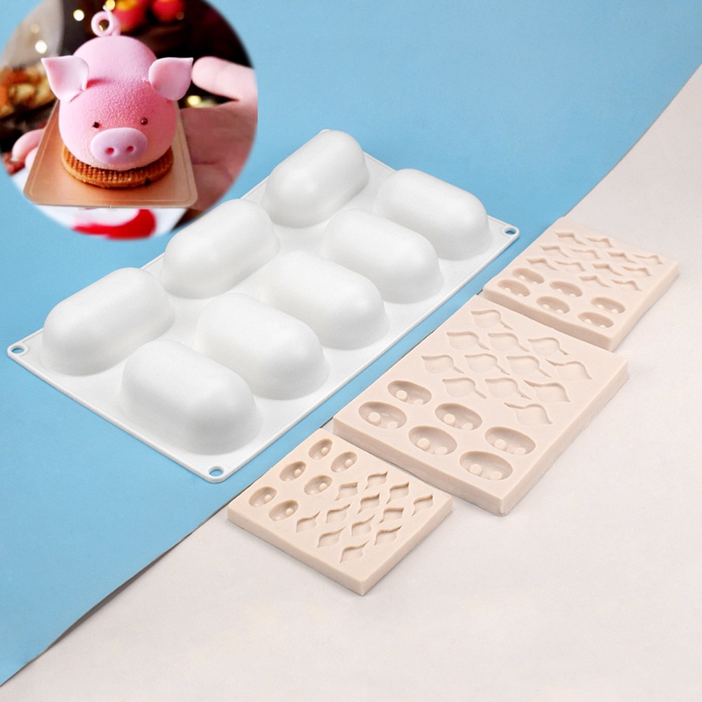 Khuôn Làm Bánh Chất Liệu Silicone Có 8 Ô Hình Mũi Heo Dễ Thương