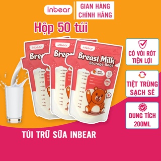 Túi Trữ Sữa Inbear 200ml - Hộp 50 Túi Tiệt Trùng Trử Sữa Sạch Sẽ, An Toàn