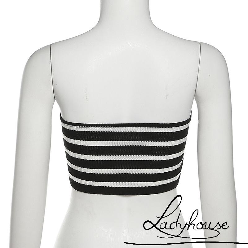 Áo Ống Dệt Kim Hở Lưng Họa Tiết Kẻ Sọc Tương Phản Cho Nữ