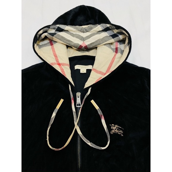 •Áo khoác nữ chính hãng hiệu Burberry nữ màu đen nhung phối kẻ•