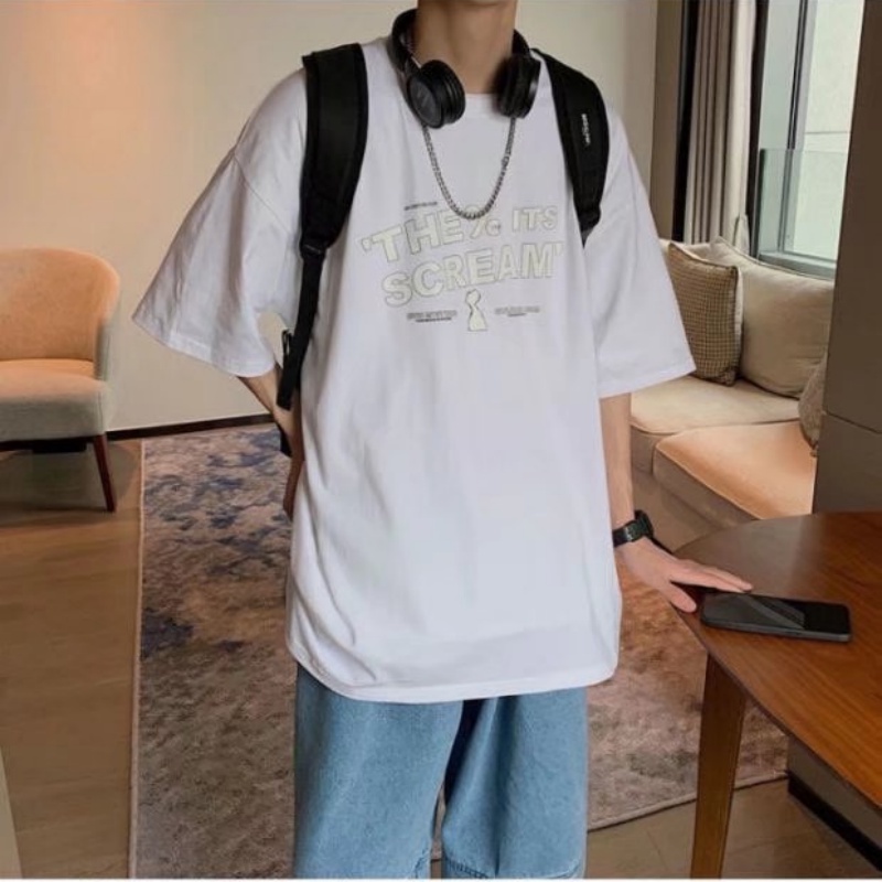 Áo Thun Tay Ngắn Dáng Rộng In Chữ Phong Cách hip hop Hàn Quốc Thời Trang Cho Nam Size M-5XL
