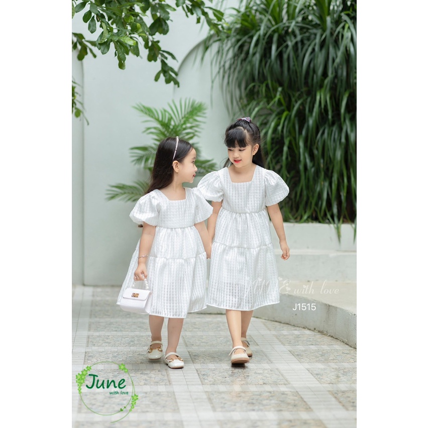 (13-40kg) Váy thiết kế bé gái tay bồng cột nơ lưng rất xinh xắn.