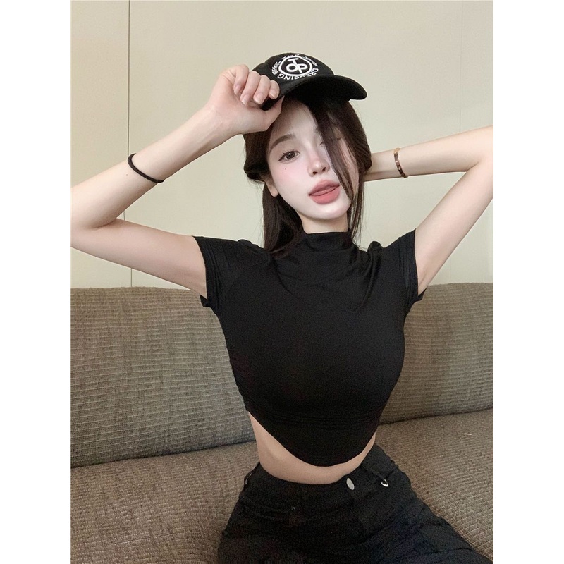 COZOK Áo Thun Tay Ngắn Cổ Cao Màu Sắc Đơn Giản Dành Cho Nữ