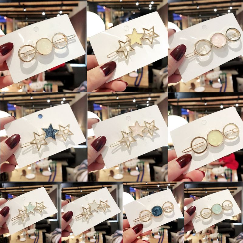 Flgo Kẹp Tóc Kim Loại Hình Ngôi Sao / Hình Học Rỗng Phong Cách Nhật Bản Cho Nữ