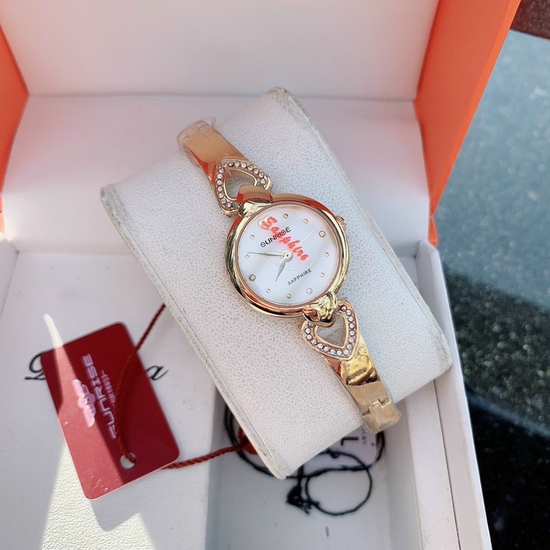Đồng Hồ Nữ SUNRISE Chính Hãng Dây Hình Trái Tim Đính Đá Siêu Dễ Thương