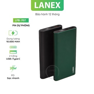 Pin dự phòng lanex lpb - p07 polymer a+ 1 cổng usb 1 cổng type c 3.0a pd qc3.0 20w 10000mah màn hình led