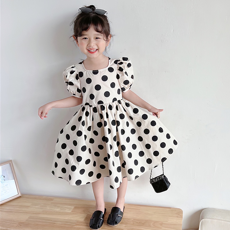 Đầm Chấm Bi Cột Dây Eo Thời Trang Hàn Quốc Xinh Xắn Cho Bé Gái 1-6 Tuổi