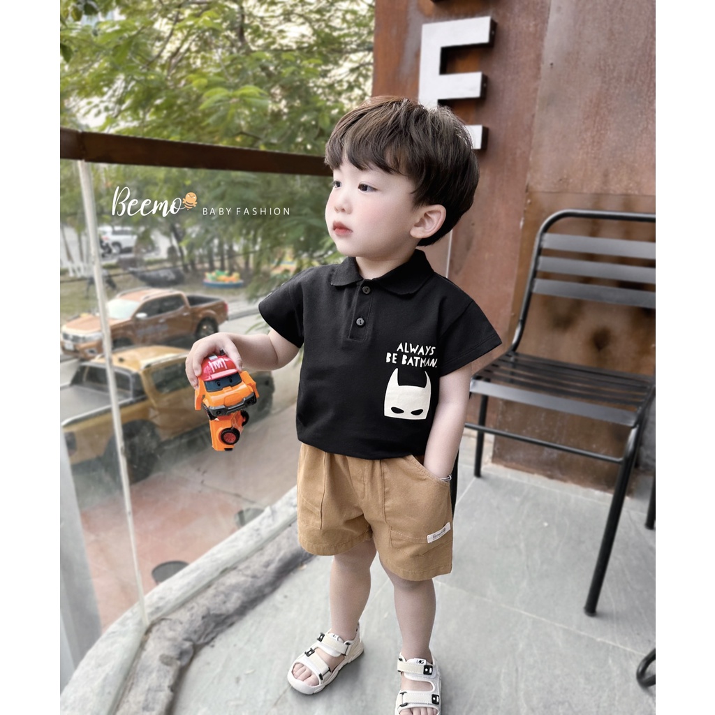 Set bộ cộc tay Beemo in mặt Batman vải cotton cá sấu, quần kaki mát mẻ, thấm hút mồ hôi cho bé từ 1 - 7 tuổi 22176B