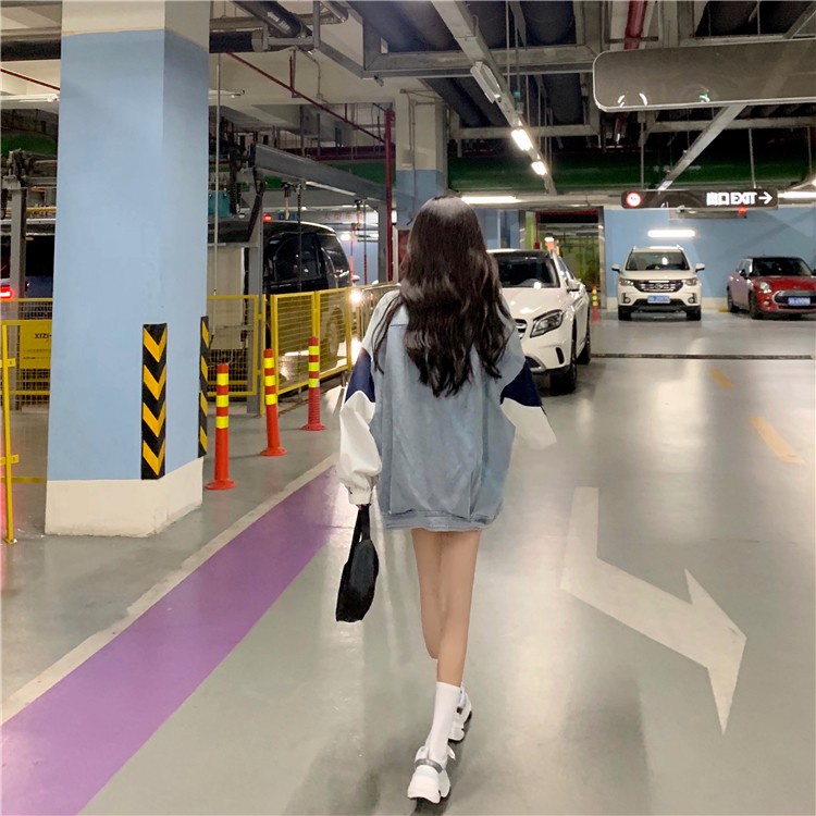 Áo khoác bò,jeans phối tay gió năng động Ulzzang