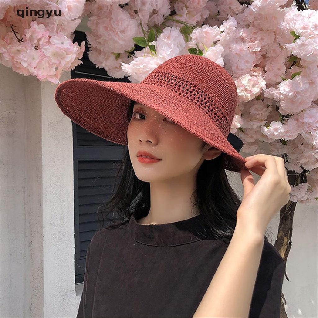 Nón Rộng Vành Hở Chóp Thoáng Khí Đính Nơ Thời Trang Đi Biển Mùa Hè