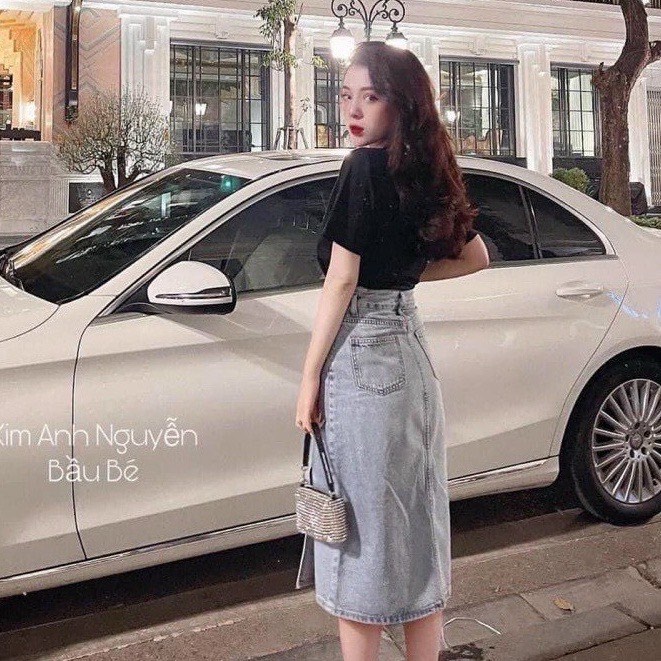 Chân váy bò nữ dáng dài xẻ tà, váy jeans Chữ A  Lưng Cao Thời Trang Cho Nữ kèm ảnh thật/ vide0
