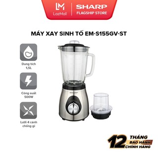 Máy Xay Sinh Tố Sharp EM-S155GV-ST 1.5L Cối Thủy Tinh [500W, 5 Tốc Độ] - Bảo hành chính hãng 12 tháng