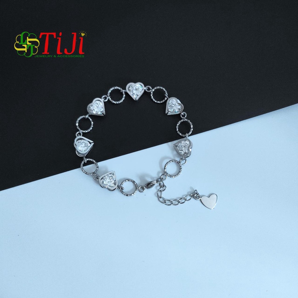 Lắc tay nữ inox kiểu hình trái tim nối kẹp hột sáng đẹp không đen không gỉ sét