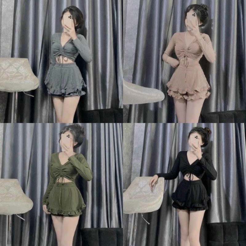 SÉT QUẦN BÈO TẦNG XINH KÈM ÁO RÚT DÂY BODY DX3