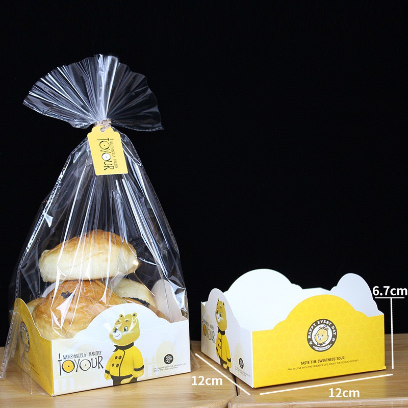 Túi Đựng Bánh Cookies Kèm Đế Giấy và Dây Buộc  Loại Hình Vuông