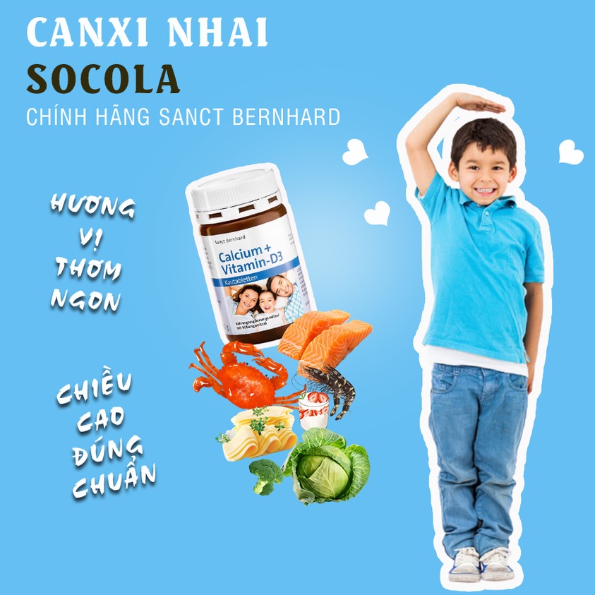 Canxi Vitamin D3 Sanct Bernhard Đức chống còi xương cho bé vị socola - 90 viên